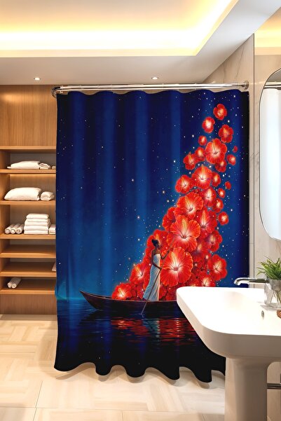 EVPANYA Yakamoz Flowers Patterned Bathroom Curtain, Shower Curtain, Bathtub C...
