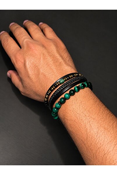 Bujiteri Men's Beaded Leather Bracelet Set Natural Stone Look Stylish Modern ...