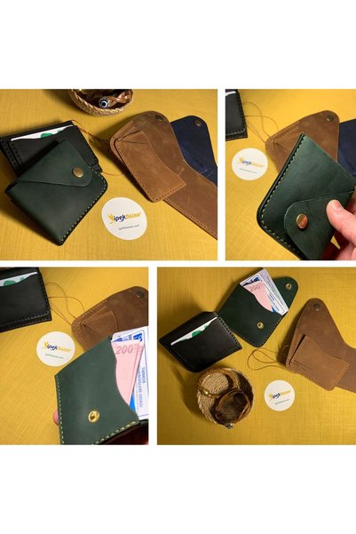ipekbazaar Set de confecționare suport de carduri din piele naturală Diy Hitit, Kit DIY pentru suport de carduri tip portofel vertical, realizat manual