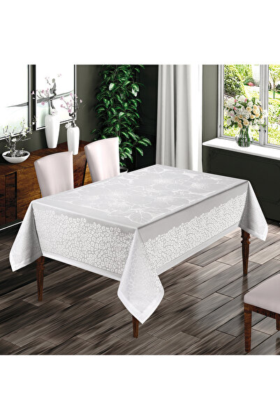 Jakarlı Su Geçirmez Krem Masa Örtüsü 160x220