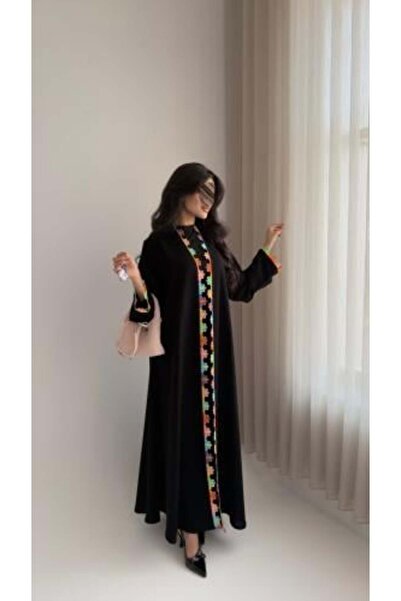 dar laha abaya عباية D 6047 - من قماش الكريب الملكي مع تطريز بنمط الفراشة - م...
