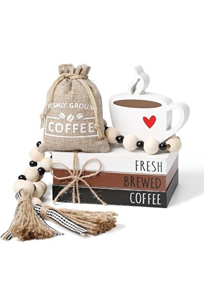 GENERAL 6 PCS Coffee Decor Mini Bar Accessories Signs, Tiered Trays, Wooden B...