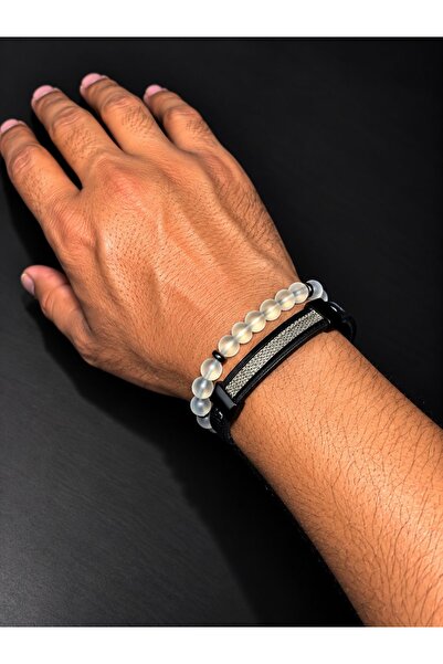 Bujiteri Men's Beaded Leather Bracelet Set Natural Stone Look Stylish Modern ...