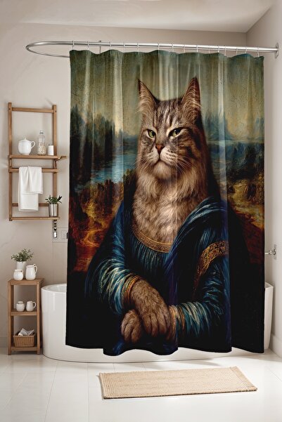 EVPANYA Mona Cat Patterned Bathroom Curtain, Shower Curtain, Bathtub Curtain ...