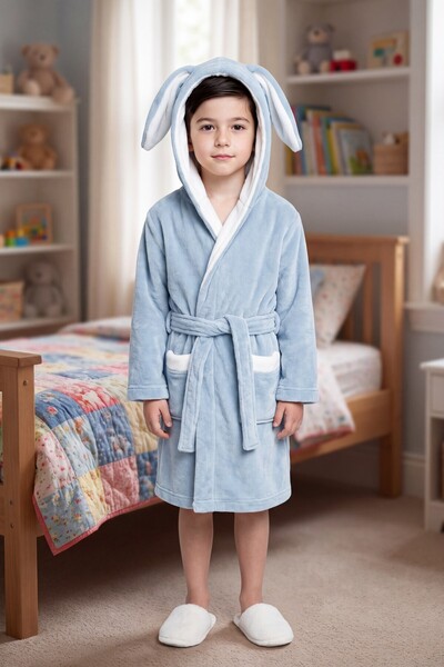 VAROL Hooded 100% Cotton Velvet Children's Bathrobe