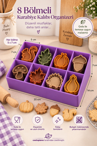 CESTOPİENO 8-Compartment Cookie Mold Organizer – Food Contact Safe, Multi-Pur...