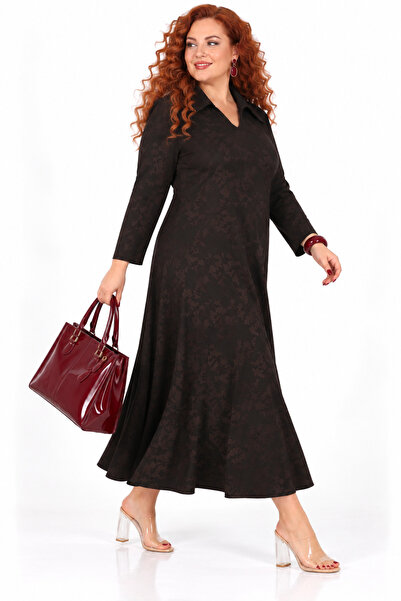 CNG Plus Size Polo Neck Jacquard Patterned Long Sleeve Relaxed Fit Women's Mi...