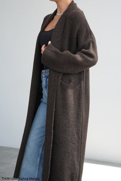 Miss Beyoğlu Women's Shawl Collar Long Knitwear Cardigan (Standard Size)