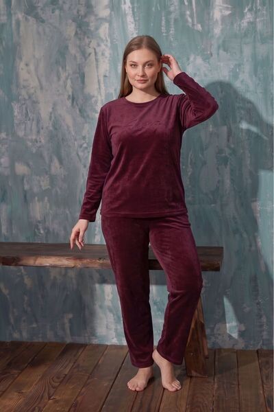 Farya Home Luxury Velvet Büyük Beden Fransız Kadife Pijama Takımı