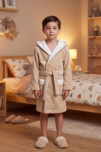 VAROL Hooded 100% Cotton Velvet Children's Bathrobe