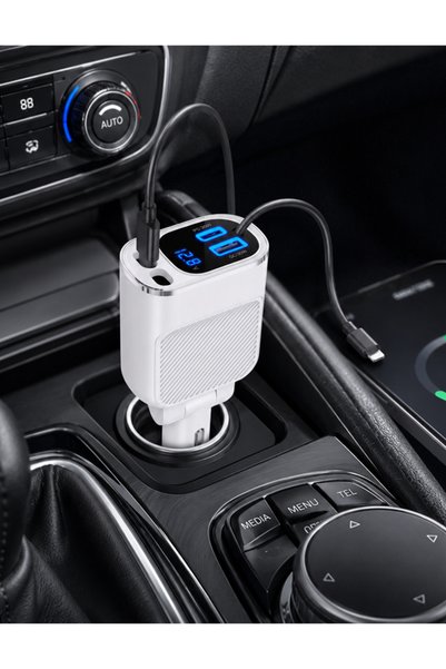 KLNAMAEAAN شاحن سيارة بقوة 137 واط مع كابل USB-C + كابل أبل، شاحن هاتف سريع عالي الطاقة للسيارة، كابل مزدوج للسيارة
