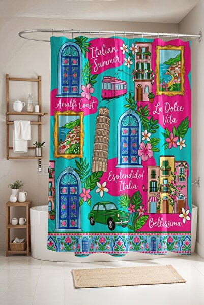 EVPANYA Italy Pissa Tower Patterned Bathroom Curtain, Shower Curtain, Bathtub...