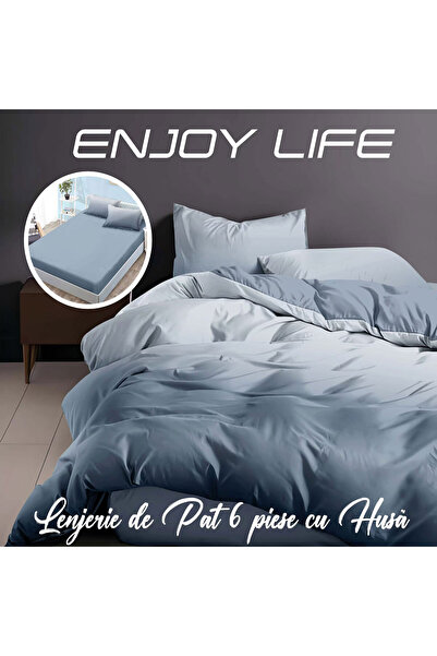 NufJoy Lenjerie pat dublu Bumbac Finet 6 piese, Cearceaf cu elastic pentru saltea 160x200 cm sau 180x200 cm, cearsaf pilota 200x230 cm, 2 fete perna 70x70 cm, 2 fete perna 50x70 cm EnjoyLife