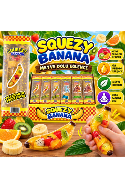 Gezinfini Hediyelik Muz Squishy Banana Sukuşi Jel Dolgulu Meyve Parçacıklı Ko...