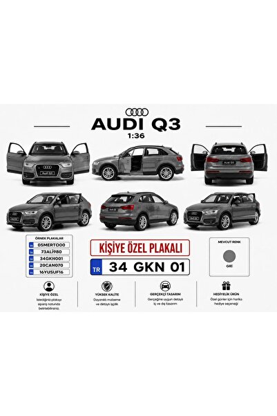 ToyzMarket AUDİ Q3 12 CM KİŞİYE ÖZEL PLAKALI Metal MODEL Araba GRİ