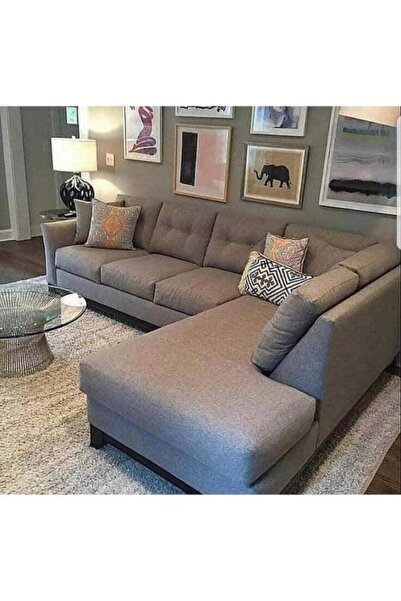 Palma homez Roibal |   L-Shaped Corner Sofa Linen and Swedish Wood - Gray - A...