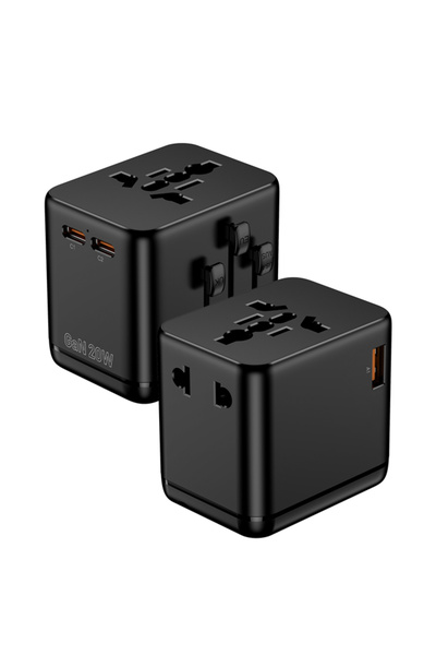 KLNAMAEAAN محول سفر عالمي متعدد الدول مع منفذ تيار متردد واحد، ومنفذ USB-A واحد، ومنفذين USB-C، وشاحن سريع بقوة 70 واط