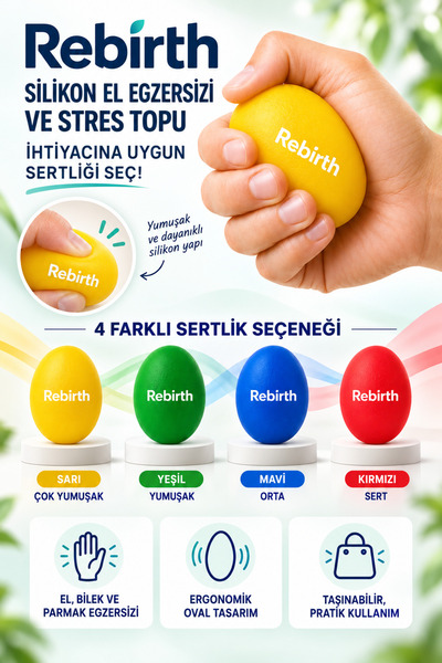 rebirth Silikon El Stres ve Rehabilitasyon Topu Oval Egzersiz El Güçlendirme
