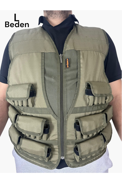 UYĞURCA Avcı Yeleği (L Beden) - 50 Adet Kapasiteli - 12CAL (HAKİ)