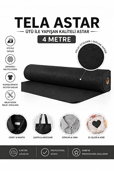 Dünya Sünger 4 Metre Siyah Tela Astar – Ütü ile Yapışan Kumaş Destekleyici Te...