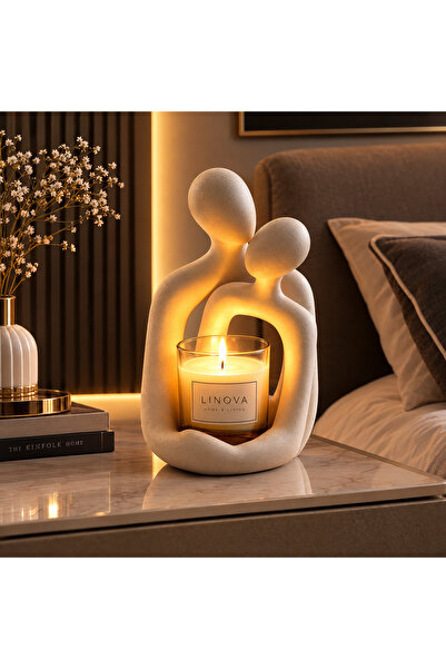linova Modern Çift Figürlü Dekoratif Mumluk – Aşk Temalı Minimalist Mumluk