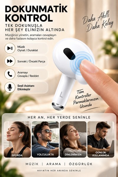 Happy Owl Bluetooth Kulaklık 5.3 Kablosuz Kulak İçi Kulaklık Dokunmatik Kontrollü Şarj Kutulu Type-C iOS Android Uyumlu Beyaz