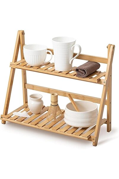 Yelajoy Sturdy and Elegant 2-Tier Bamboo Desktop Shelf, Foldable Desk Organiz...