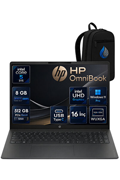 HP OmniBook Intel Core 5 315 8 GB DDR5 512 GB SSD 16'' WUXGA IPS Windows 11 P...