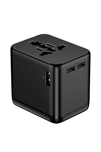 KLNAMAEAAN محول سفر عالمي متعدد الدول مع منفذ تيار متردد واحد، ومنفذ USB-A واحد، ومنفذين USB-C، وشاحن سريع بقوة 70 واط