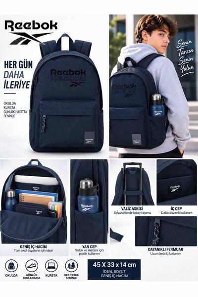 Reebok Rucsac de școală bleumarin pentru fete și băieți, rucsac zilnic 45x33x...