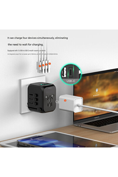 KEKE محول سفر عالمي متعدد الدول مع منفذين USB-A ومنفذين USB-C، محول طاقة بقدرة 2000 واط، 110-250 فولت