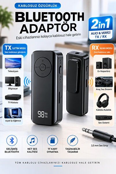 asua Bluetooth Adaptör 2in1 Alıcı Verici Bluetooth 5.3 Receiver Aux Wireless ...