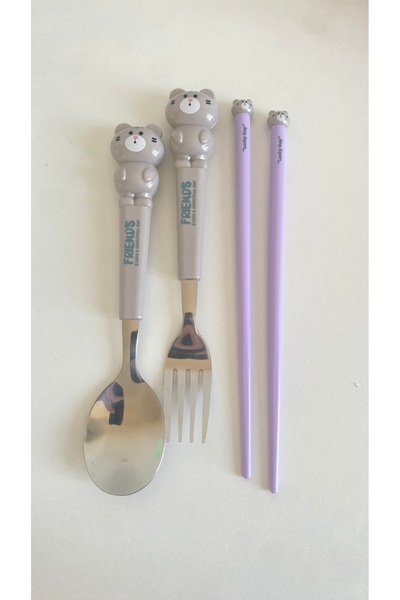 Sakura Konsept Butik Cute Animals Chopstick Fork Spoon Set School Lunchbox Se...