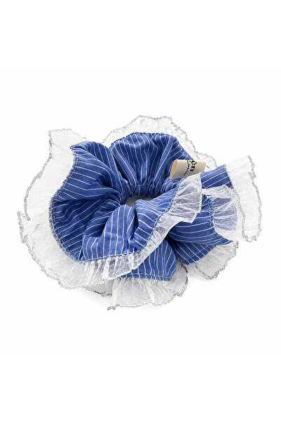 Louen lucie Mavi fırfır detaylı scrunchie lastik toka