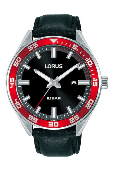 Lorus Ceas cu curea din piele, Argintiu, Negru