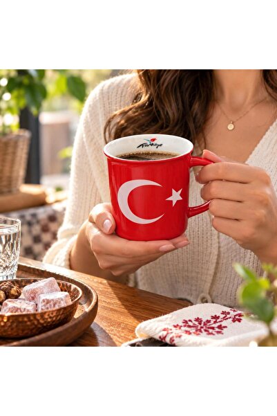 Hd Marketim Kupa Bardak Türk Bayraklı Ay Yıldız Porselen 300 ml Kahve Çay Kupası