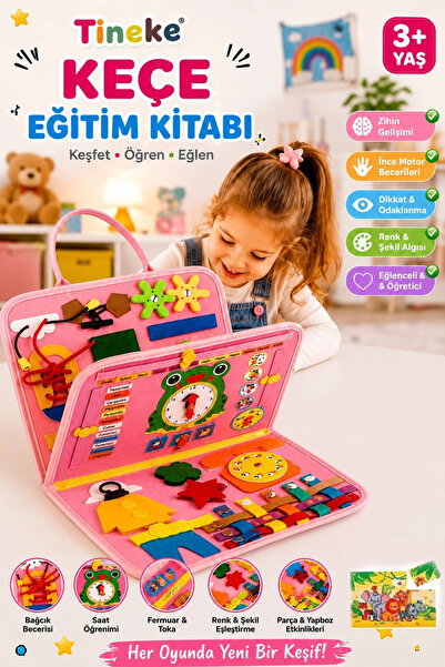 TİNEKE 3+ Years Old Felt Training Book Montessori Educational Activity Toy Sk...