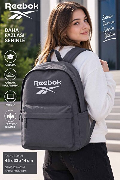 Reebok Sivi školski ranac unisex za devojčice i dečake, tinejdžerska torba za...