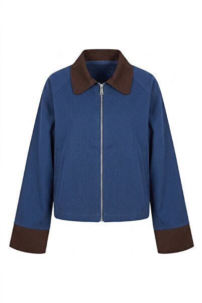 KECHİ WOMAN Mendi̇l Collar Jacket with Side Pocket and Zipper, Navy Blue