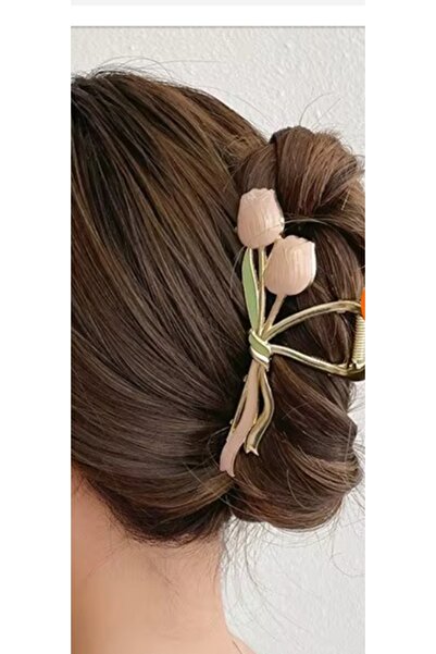 Rapunzel Accessories Kadınlar İçin Zarif Pembe Lale Çiçekli Model Kadın Metal...