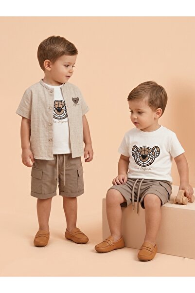 Top Kids Summer Boys' Gentleman's Set 3Pcs Linen-Like Shirt + Cotton T-Shirt ...
