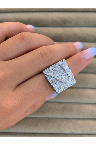 ANKA JEWELLRY Women's Silver Color Geometric U-Detailed Statement Ring