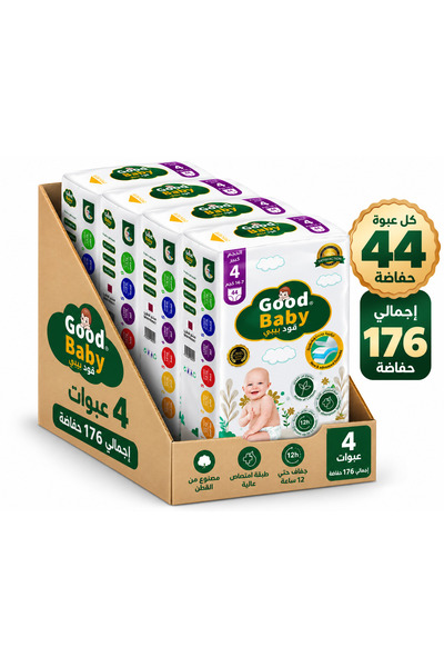 Generic Brand كرتون حفاضات قود بيبي مقاس 4 كبير – 4×1، 176 حفاضة، صناعة قطرية...