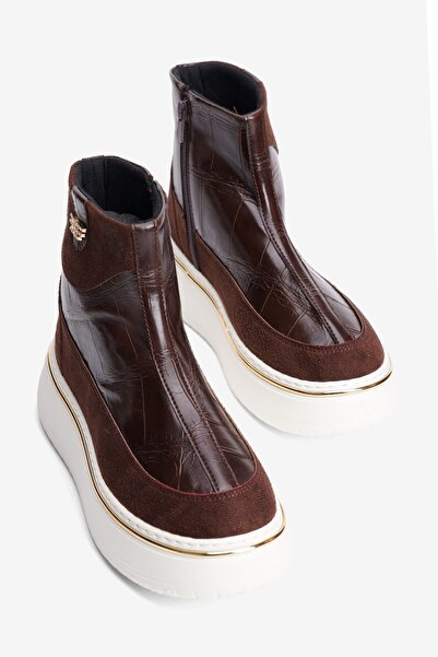 Mubiano Women's Crocodile Boots with Suede Detail, Zipper, Gold and Platinum ...