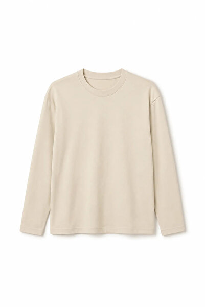 no7man Bran - Beige - Oversize Cotton - Long Sleeve Lightweight Crop - Men's ...