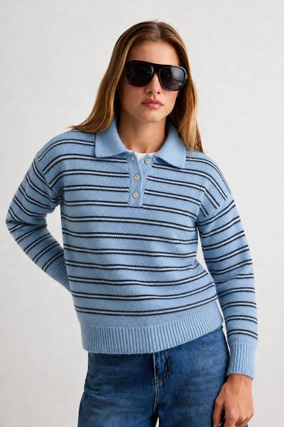 Noi Belis Basic Oversize Polo Yaka Yarım Pat Düğmeli Triko Kazak AW25KZ0131