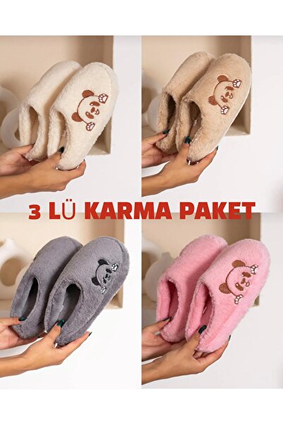 topukludünyası Topuklu Dünyası 3’lü Karma Set Kışlık Peluş Ev ve Misafir Terl...