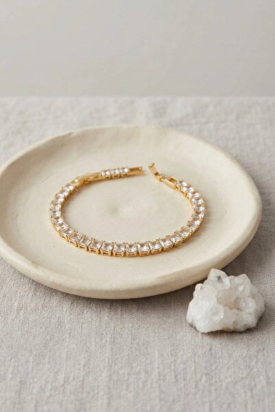 TakÇalıştır Brass Gold Color Square Zircon Stone Waterway Women's Bracelet