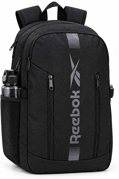 Reebok Черна ученическа раница унисекс с много отделения, ежедневна чанта с д...
