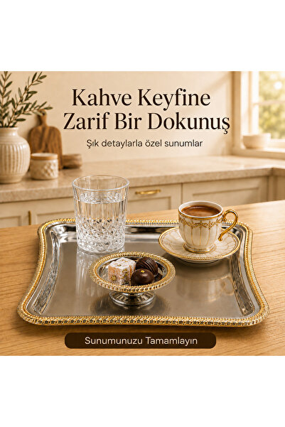 homebulans 12 Parça Başak Desenli Gold Detayli Kahve Sunum Seti